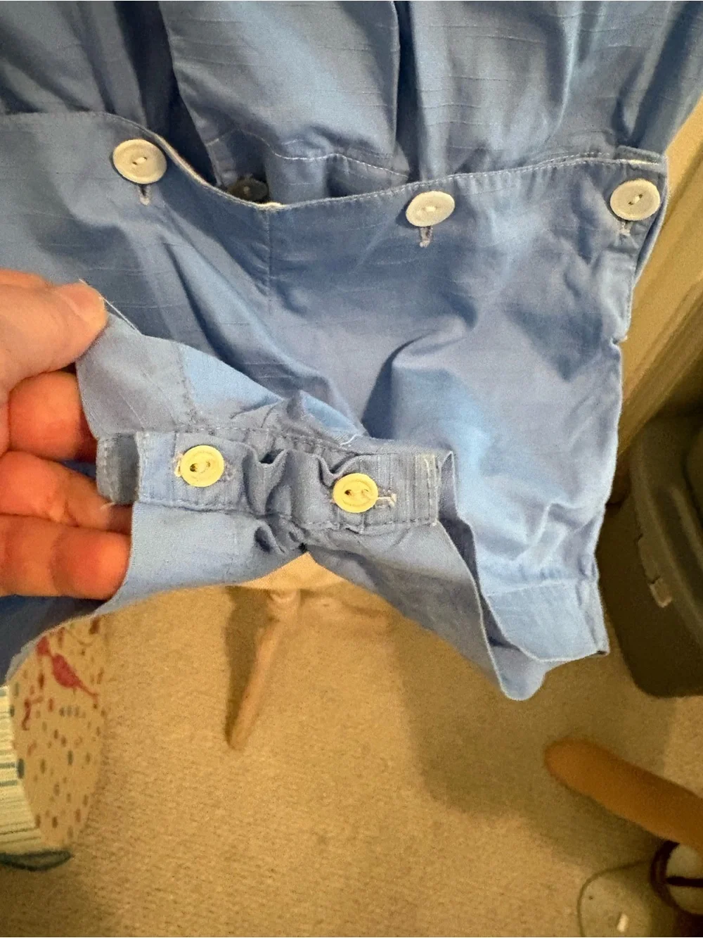 Vintage size 9-12 months Blue Cotton Baby Romper with White Peter Pan Collar